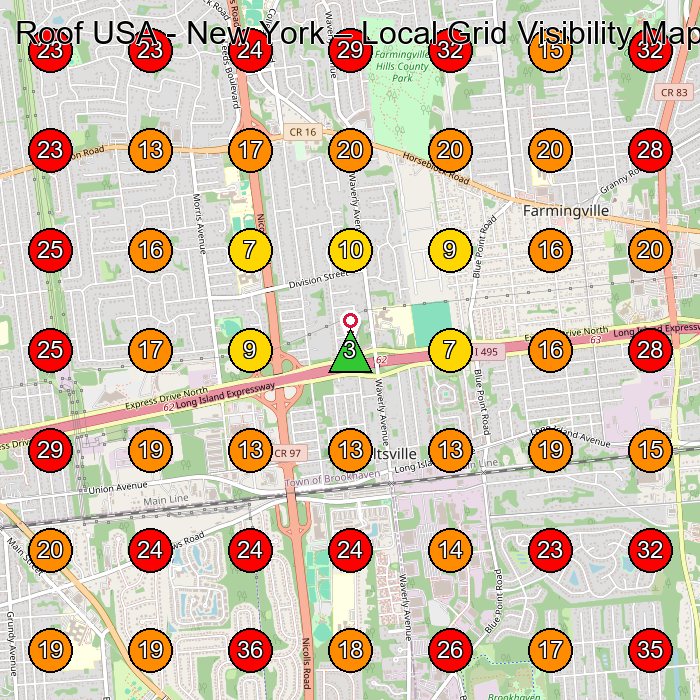 Roof USA - New York GeoGrid visibility map for Roofing Contractor in None